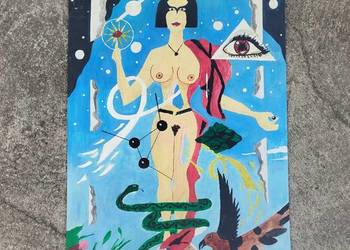 Duży obraz – surrealizm / symbolizm, oryginał, Czechy łata 1970-80