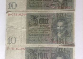 Zestaw 3 szt banknotów o nominale 10DM z 1929r