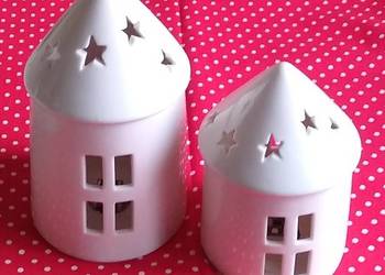 Domek Domki Led DEKO Ceramika Ozdoba Christmas Zestaw 2 sztuki