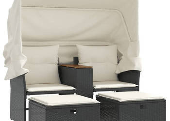 2-os. sofa ogrodowa z daszkiem i podnóżkami czarna rattan PE WM-365800