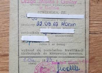 Karta Rowerowa 1983 r.