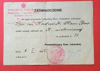 ( 2028 ) Zaświadczenie Kom. Poborowej Kraków, Kozdroński