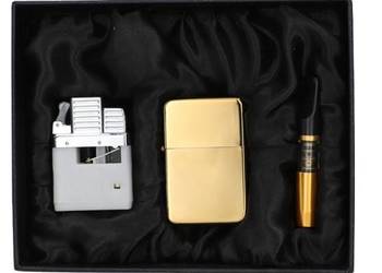 Złota Zapalniczka Gazowa I Benzynowa W 1 + Lufka Zestaw Prezentowy Gentelo