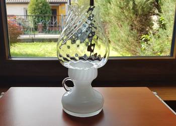 Świecznik / kaganek z kloszem, Tarnowiec, szkło PRL