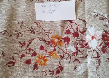 Duży kupon materiału ,1,50x 8,40 LEN nadruk PRL vintage retro