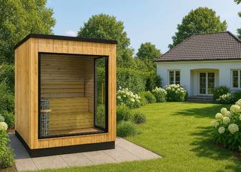 Nowoczesna sauna ogrodowa 220x220 – projekt, wizualizacja / Tarnów
