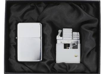 Srebrna Zapalniczka Benzynowa w Zestawie z Wkładem Gazowym 2w1 Gentelo