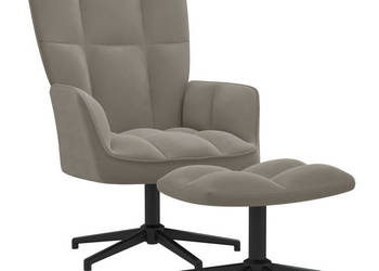Fotel z podnóżkiem jasnoszary obity aksamitem WM-328106