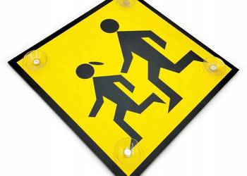 Tablica UWAGA DZIECI 30x30 z przyssawkami TWARDA 4mm plexi SOLIDNA