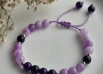Bransoletka Sznurkowa z kamieni naturalnych Ametyst lawendowy