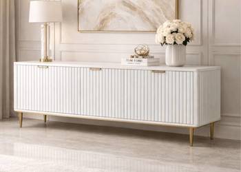 Ryflowana szafka RTV złota Livino Glamour Premium 200x40x55
