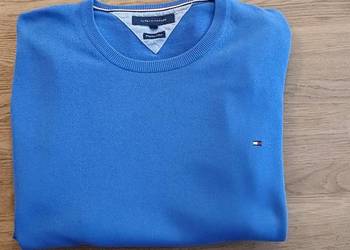 Piękny błękitny męski sweter Tommy Hilfiger, premium Cotton
