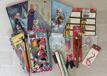 Duży zestaw szkolny dla dziewczynki Frozen Minnie akwarele długopisy farby