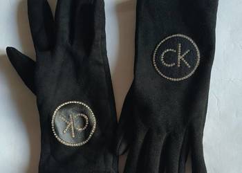 Ciepłe czarne eleganckie rękawiczki CK
