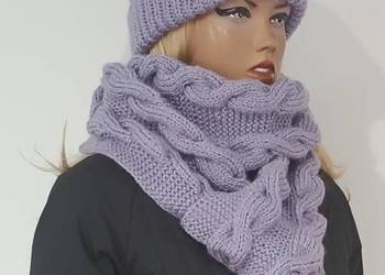 Czapka zimowa z futrzanym pomponem plus szal