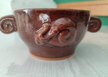 Ceramiczne szkliwione bulionówki ozdobne 5 sztuk unikat retro