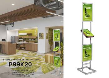 Stojak na katalogi A4 z miejscem na grafike reklamą A3 - wyposażenie urzędu
