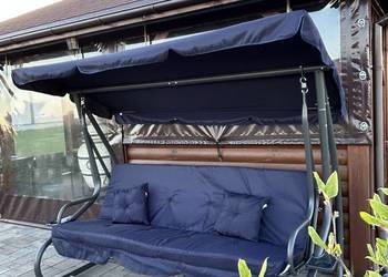 Huśtawka ogrodowa z Daszkiem Regulowane siedzisko Materac 2 Poduszki granat