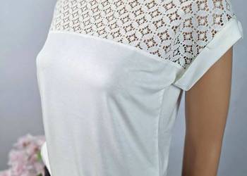 Bodyflirt biała bluzka koronka elegancka basic wiskoza 32 34 XS XXS