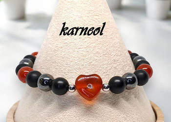 Bransoletka z karneolu, KARNEOL, serce, kulka #491