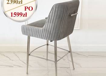 Nowoczesny hoker szary srebrny  glamour w tkaninie welwetowej