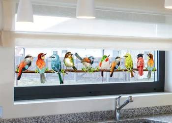 Naklejka na szybę, folia z ptakami siedzącymi na gałązce 4 szt.