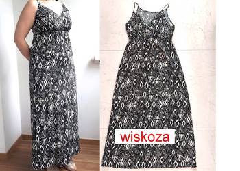 Sukienka S 36 czarna białe wzory wiskoza długa maxi na lato