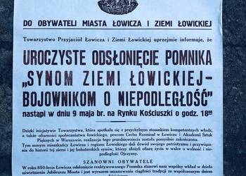 Plakat 1986 rok Łowicz  odsłonięcie pomnika o Niepodległość