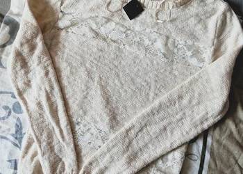 sweter sweterek BAWEŁNA! z wstawkami koronkowymi NOWY!  xs S