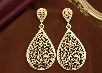 Piękne duże kolczyki złoty kolor boho bohemian orientalne arabeska roślinne
