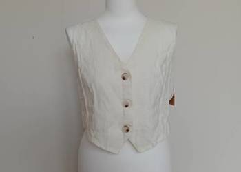 Kamizelka damska SHEIN biała wiskozowo-lniana na guziki M