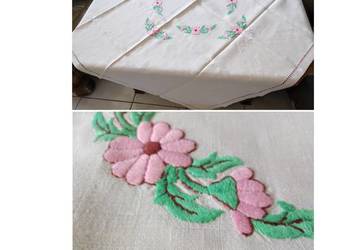 vintage ludowy cepelia rękodzieło bieżnik obrus serweta haftowany ręcznie