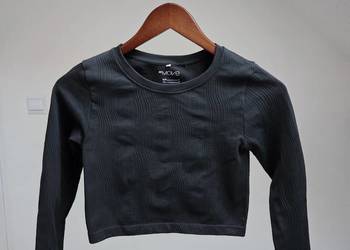 Czarny crop top bluzka sportowa w prążki Move