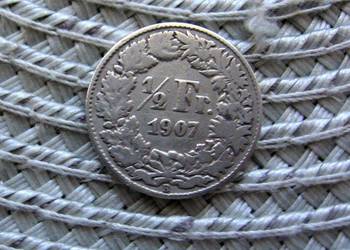 Szwajcaria 1/2 Franka 1907r - SREBRO