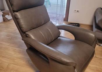 Fotel Hukla rozkładany obrotowy skóra naturalna szary popiel manual