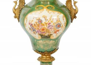 Porcelanowa Waza wazon okuty brązem zielony kwiaty Porcelanowa Waza wazon okuty brązem zielony kwiaty