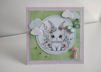 Kartka okolicznościowa ręcznie robiona na urodziny królik Kartka okolicznościowa ręcznie robiona na urodziny królik