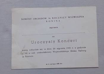 Zaproszenie na koncert z okazji 36 rocznicy wyzwolenia Konina, 1981r.