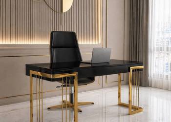 Nowoczesne czarne biurko złote do gabinetu salonu spa meble Glamour PREMIUM