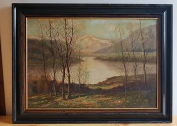 Stary, duży olejny obraz pejzaż, C. Hartwig