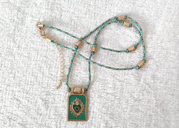 Naszyjnik łańcuszek chocker medalik medalion zielony turkusowy złoty serce