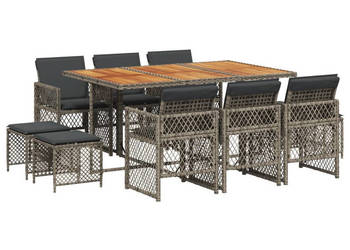 11-cz. zestaw mebli do ogrodu z poduszkami szary rattan PE WM-3210794