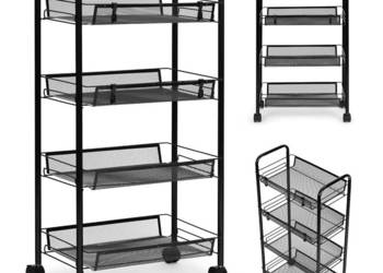 Regał organizer pomocnik do kuchni łazienki metalowy 4 półki kółka czarny…