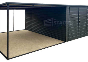 Garaż Blaszany 5x4m + Wiata 4m - Brama dwuskrzydłowa Okno dach ST193