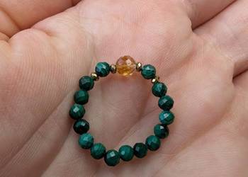 Pierścionek elastyczny kamienie naturalne cytryn hematyt malachit