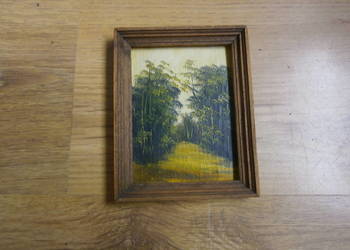 Obrazek malowany w ramce 14x11cm. rękodzieło vintage PRL miniaturka