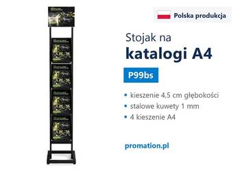 Czarny stojak na katalogi A4 z metalowymi kuwetami do sklepu i biura