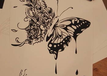 Rysunek: motyl, cienkopis - blok tech. A3, 250 g/m2
