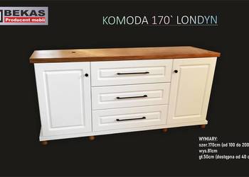 Śliczna KOMODA 170` (2D-3S) LONDYN Biała Blat Dąb Producent BEKAS