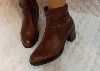 (40) Real Leather, wygodne, skórzane brązowe botki biznesowe